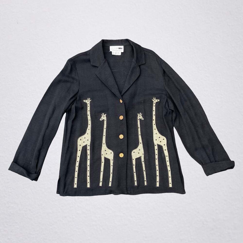 Vintage 90s black giraffe applique blazer, bohemian eclectic hippie animals